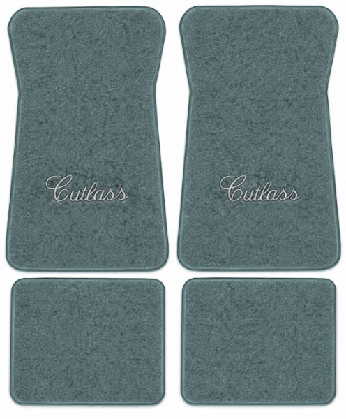 Picture of 1977 Oldsmobile Cutlass Vista Cruiser Floor Mats, Cutpile Carpet with Embroidered Logos - 4 Piece