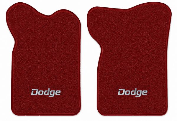 Illustration of 1982 Dodge D50 Reg Cab Cutpile floor mats, 2 piece, in 4305 Oxblood with the #108 Dodge logo