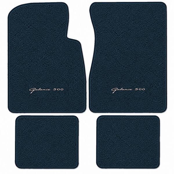 Illustration of 1968 Ford Galaxie 500 Loop floor mats, 4 piece, in 07 Dark Blue with the #102 Galaxie 500 logo