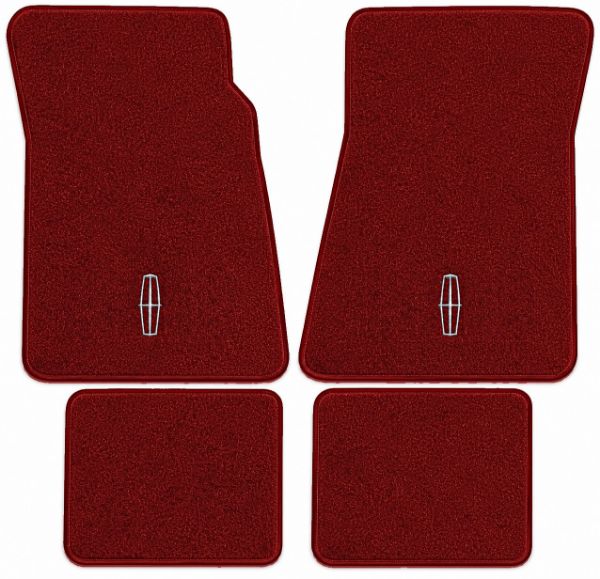 Illustration of 1980 Lincoln Continental Cutpile floor mats, 4 piece, in 4305 Oxblood with the #144 Lincoln logo