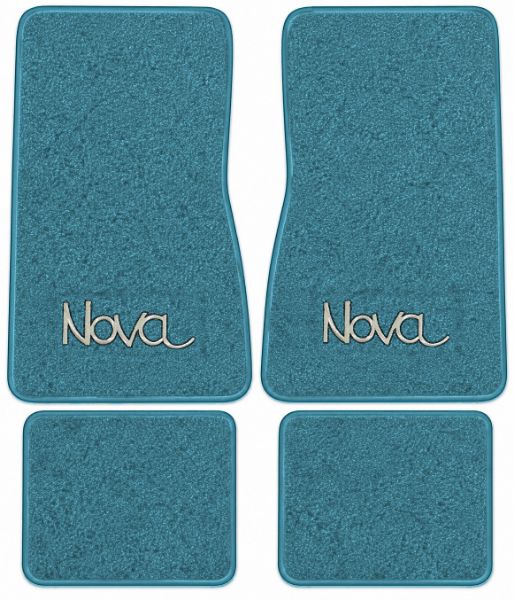 Illustration of 1968 Chevrolet Chevy II Nova Loop floor mats, 4 piece, in 09 Medium Blue with the #78 Nova logo