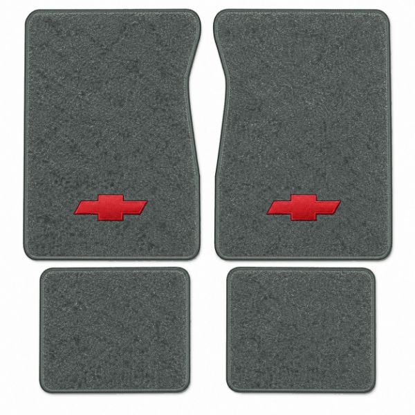 Illustration of 1987-1991 Chevrolet Blazer Cutpile floor mats, 4 piece, in 877 Dove Gray / 8292 with the #11 Chevy Bowtie logo