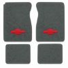 Illustration of 1974 Chevrolet C20 Pickup Crew Cab Cutpile floor mats, 4 piece, in 877 Dove Gray / 8292 with the #11 Chevy Bowtie logo