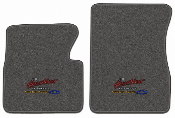 Illustration of 1959 Chevrolet Truck 3100 Loop floor mats, 2 piece, in 22 Gunmetal Gray with the #67 Yesterdays Chevrolet logo