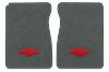 Illustration of 1974 Chevrolet C10 Pickup Cutpile floor mats, 2 piece, in 877 Dove Gray / 8292 with the #11 Chevy Bowtie logo