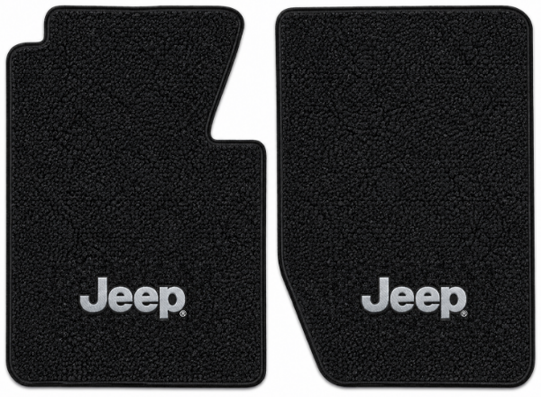 Illustration of 1963-1964 Jeep J-200 01 Black Loop 2-piece floor mats with Jeep embroidery