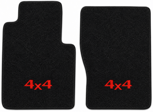 Illustration of 1975 International Travelall 801 Black Cutpile 2-piece floor mats with 4x4 embroidery