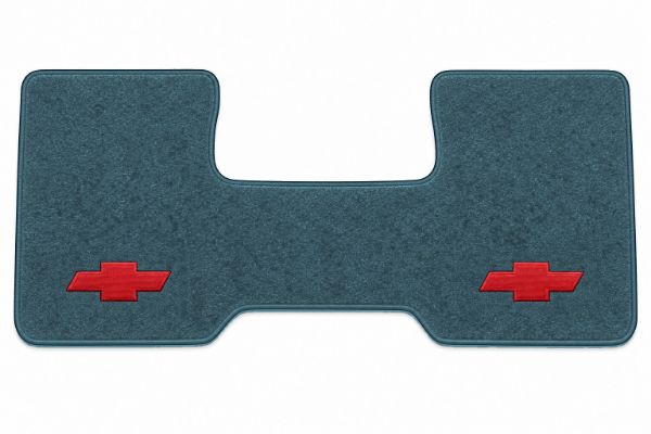 Illustration of 1987 Chevrolet R20 2WD Auto/3spd Low Tunnel Cutpile floor mats, 1 piece, in 7766 Blue with the #11 Chevy Bowtie logo