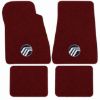 Illustration of 1987 Mercury Colony Park Cutpile floor mats, 4 piece, in 825 Maroon with the #362 Mercury Emblem Silver outline And Silver Arcs logo