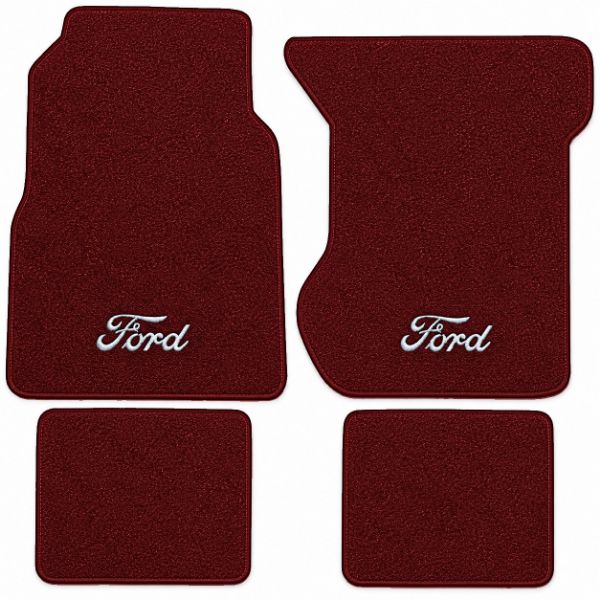 Illustration of 1974-1978 Ford LTD Cutpile floor mats, 4 piece, in 825 Maroon with the #148 Ford logo