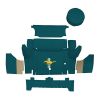 Illustration of 1965-1966 Ford Mustang Coupe Trunk Kit with Boards trunk mat Nylon, 6 piece, in 605 Aqua with the #3 Mustang Gold Running Pony logo