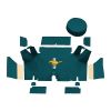 Illustration of 1965-1966 Ford Mustang Fastback Trunk Kit with Boards trunk mat Nylon, 11 piece, in 605 Aqua with the #3 Mustang Gold Running Pony logo