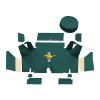 Illustration of 1965-1966 Ford Mustang Fastback Trunk Kit with Boards trunk mat Loop, 11 piece, in 05 Aqua with the #3 Mustang Gold Running Pony logo