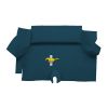 Illustration of 1969-1970 Ford Mustang Fastback Trunk Kit Floor Only trunk mat Nylon, 1 piece, in 606 Medium Blue with the #3 Mustang Gold Running Pony logo