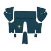 Illustration of 1971-1973 Ford Mustang Coupe Trunk Kit Floor Only trunk mat Nylon, 6 piece, in 606 Medium Blue with the #3 Mustang Gold Running Pony logo