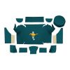 Illustration of 1967-1968 Ford Mustang Convertible Trunk Kit with Boards trunk mat Nylon, 12 piece, in 605 Aqua with the #3 Mustang Gold Running Pony logo