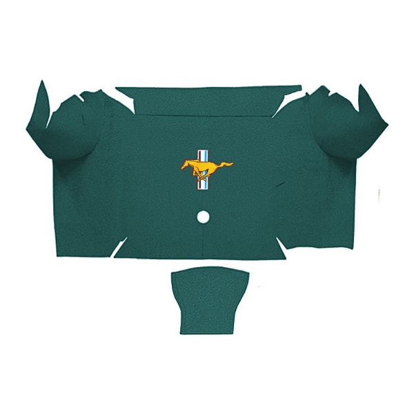 Illustration of 1967-1968 Ford Mustang Convertible Trunk Kit Floor Only trunk mat Loop, 2 piece, in 05 Aqua with the #3 Mustang Gold Running Pony logo