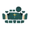 Illustration of 1967-1968 Ford Mustang Fastback Trunk Kit with Boards trunk mat Loop, 13 piece, in 05 Aqua with the #3 Mustang Gold Running Pony logo