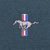 Close-up illustration of the optional #110 Mustang Silver Running Pony logo on the 1967-1968 Ford Mustang ACC Loop trunk mat