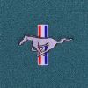 Close-up illustration of the optional #110 Mustang Silver Running Pony logo on the 1965-1966 Ford Mustang ACC Nylon trunk mat