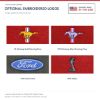 Optional ACC embroidered logo choices for this trunk mat: #3 Mustang Gold Running Pony; #110 Mustang Silver Running Pony; #111 Ford In Oval; #135 Cobra - Proudly Made in the USA
