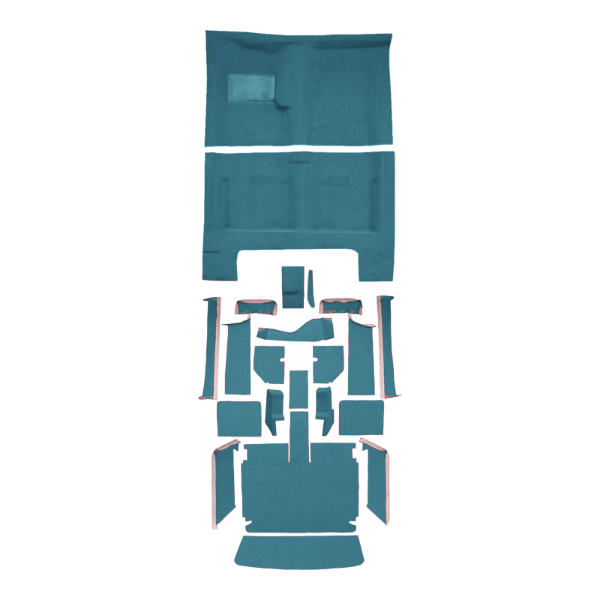 Illustration of 1967 Dodge Charger 4spd Complete Loop Molded Carpet - 22 Piece in 09 Medium Blue, digitally recolored from the ACC supplier photo.