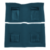 Illustration of 1969 Ford Mustang Mach I with 4 Black Inserts without Shifter Cut Fastback Nylon Molded Carpet - 2 Piece in 606 Medium Blue, digitally recolored from the ACC supplier photo.