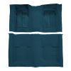 Illustration of 1970 Ford Mustang Mach 1 with 2 Black Inserts without Shifter Cut Fastback Nylon Molded Carpet - 2 Piece in 606 Medium Blue, digitally recolored from the ACC supplier photo.