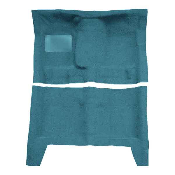 Illustration of 1967-1969 Plymouth Barracuda 4spd without Console Strip Pass Area Loop Molded Carpet - 2 Piece in 09 Medium Blue, digitally recolored from the ACC supplier photo.