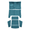 Illustration of 1967-1969 Plymouth Barracuda Fastback 4spd Complete without Console Strip Loop Molded Carpet - 7 Piece in 09 Medium Blue, digitally recolored from the ACC supplier photo.