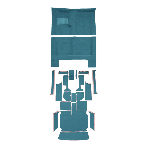 Illustration of 1966 Dodge Charger 4spd Complete Loop Molded Carpet - 21 Piece in 09 Medium Blue, digitally recolored from the ACC supplier photo.