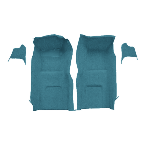 Illustration of 1965-1966 Chevrolet Corvette Fronts with Kick Panel Inserts No Pad Loop Molded Carpet - 4 Piece in 09 Medium Blue, digitally recolored from the ACC supplier photo.