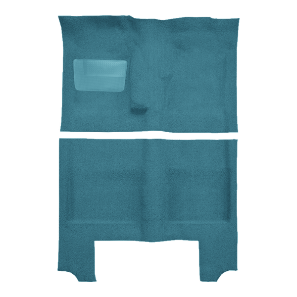 Illustration of 1964-1966 Plymouth Barracuda 4spd without Console Strip Pass Area Loop Molded Carpet - 2 Piece in 09 Medium Blue, digitally recolored from the ACC supplier photo.