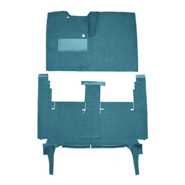 Illustration of 1960-1964 Chevrolet Corvair 4DR Sedan Loop Carpet - 2 Piece in 09 Medium Blue, digitally recolored from the ACC supplier photo.