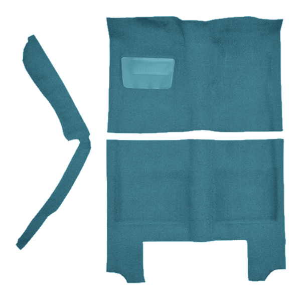 Illustration of 1964-1966 Plymouth Barracuda Auto with Console Strip Pass Area Loop Molded Carpet - 3 Piece in 09 Medium Blue, digitally recolored from the ACC supplier photo.