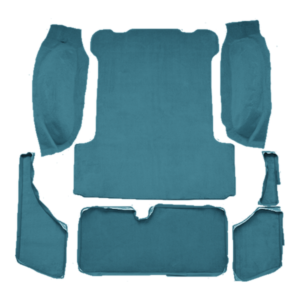 Illustration of 1963-1973 Jeep Wagoneer Cargo Area Loop Molded Carpet - 7 Piece in 09 Medium Blue, digitally recolored from the ACC supplier photo.