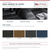 ACC vinyl flooring option instead of carpet: heavy duty, long lasting, easy cleanup, with the 4 vinyl colors shown from ACC material samples; mass backing is not available with vinyl - Proudly Made in the USA