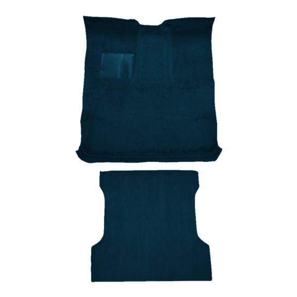 Illustration of 1978-1979 Ford Bronco Complete without Wheel Wells Cutpile Molded Carpet - 2 Piece in 7879 Blue, digitally recolored from the ACC supplier photo.