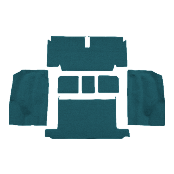 Illustration of 1971-1972 Chevrolet Corvette Roadster Rear without Pad Loop Molded Carpet - 7 Piece in 17 Bright Blue, digitally recolored from the ACC supplier photo.