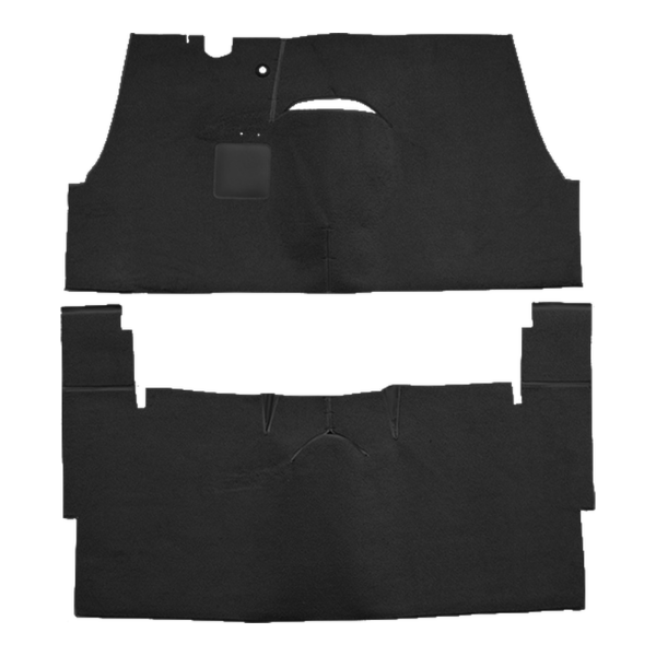 Illustration of 1954-1956 Oldsmobile Super 88 ACC Loop cut-and-sewn carpet in 01 Black, digitally recolored from the ACC supplier photo