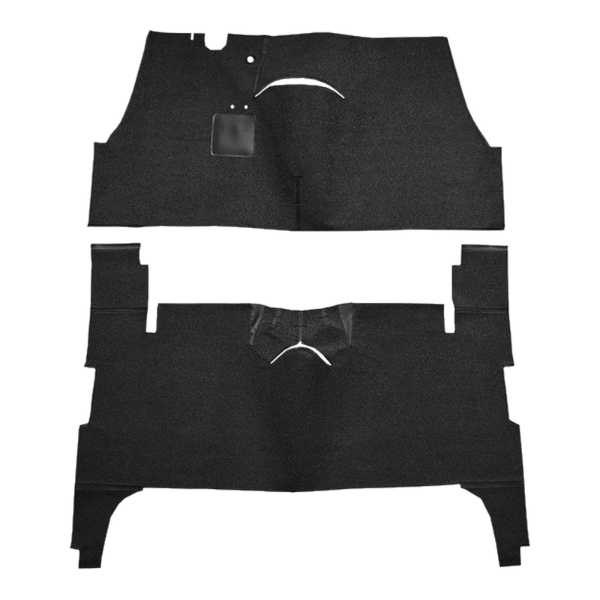 Illustration of 1954-1956 Oldsmobile Super 88 ACC Loop cut-and-sewn carpet in 01 Black, digitally recolored from the ACC supplier photo