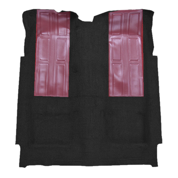 Illustration of 1972 Ford Torino ACC Loop molded carpet in 01 Black with Maroon inserts, digitally recolored from the ACC supplier photo