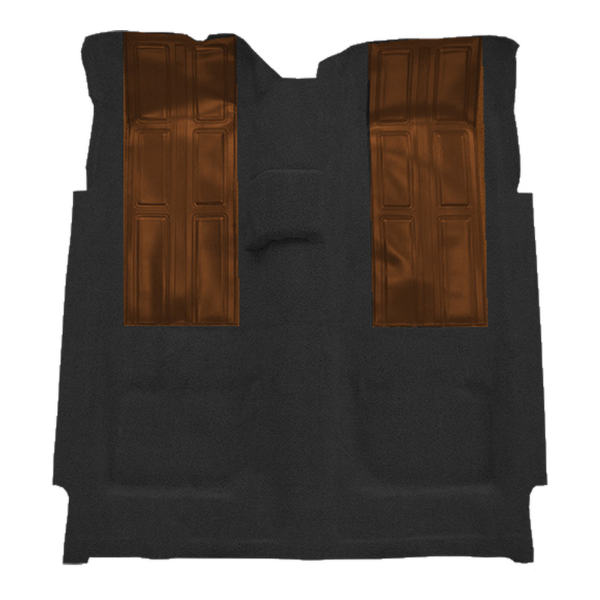 Illustration of 1972-1973 Ford Torino ACC Loop molded carpet in 01 Black with Dark Saddle inserts, digitally recolored from the ACC supplier photo