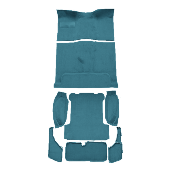 Illustration of 1963-1973 Jeep Wagoneer Complete Loop Molded Carpet - 9 Piece in 09 Medium Blue, digitally recolored from the ACC supplier photo.
