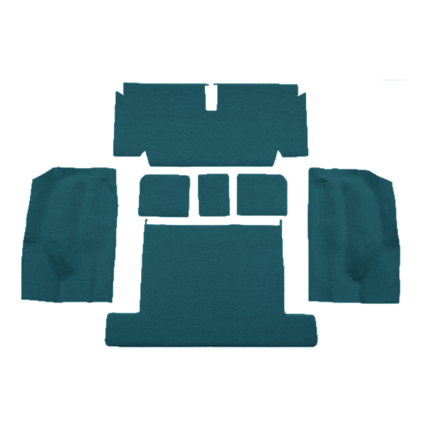 Illustration of 1971-1975 Chevrolet Corvette Coupe Rear without Pad Loop Molded Carpet - 7 Piece in 17 Bright Blue, digitally recolored from the ACC supplier photo.