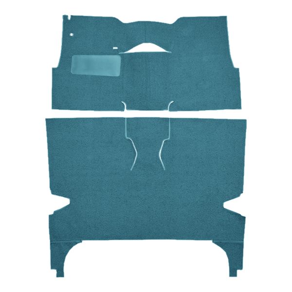 Illustration of 1957 Chevrolet Bel Air 4DR Hardtop Bucket Seat Loop Carpet - 2 Piece in 09 Medium Blue, digitally recolored from the ACC supplier photo.