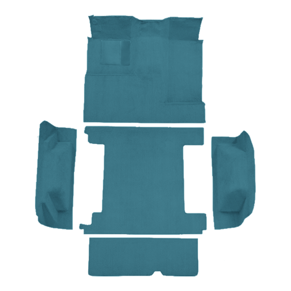 Illustration of 1966-1973 Ford Bronco 2 Gas Tanks Complete with Tailgate Lock Loop Molded Carpet - 5 Piece in 09 Medium Blue, digitally recolored from the ACC supplier photo.