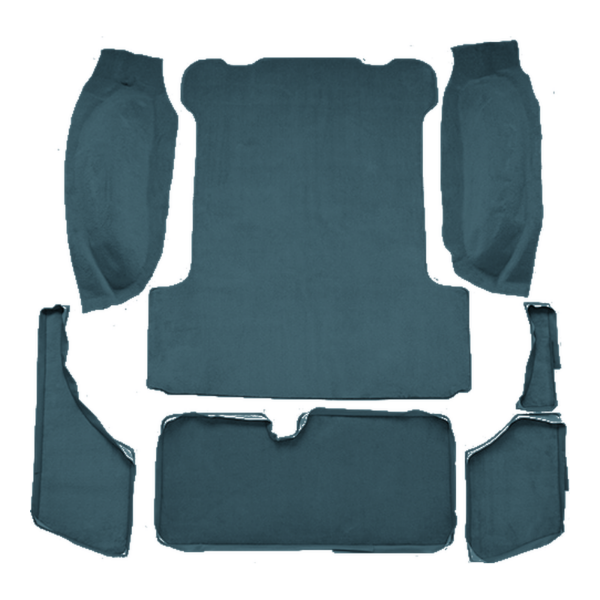 Illustration of 1984-1991 Jeep Grand Wagoneer Cargo Area Cutpile Molded Carpet - 7 Piece in 7766 Blue, digitally recolored from the ACC supplier photo.