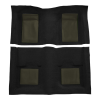 Illustration of 1969 Ford Mustang ACC Nylon molded carpet in 601 Black with Green inserts, digitally recolored from the ACC supplier photo