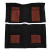 Illustration of 1969 Ford Mustang ACC Nylon molded carpet in 601 Black with Maroon inserts, digitally recolored from the ACC supplier photo